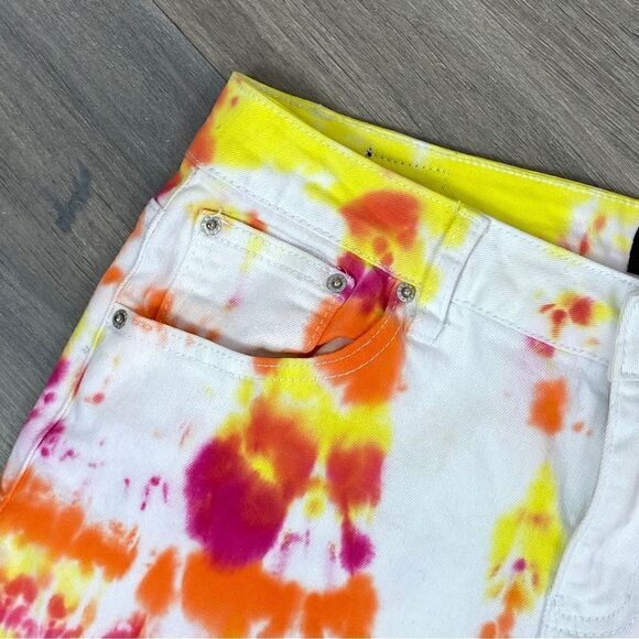 Earl Jean Tie Dye Raw Hem Jean Shorts White Orange 10 - Picture 3 of 9